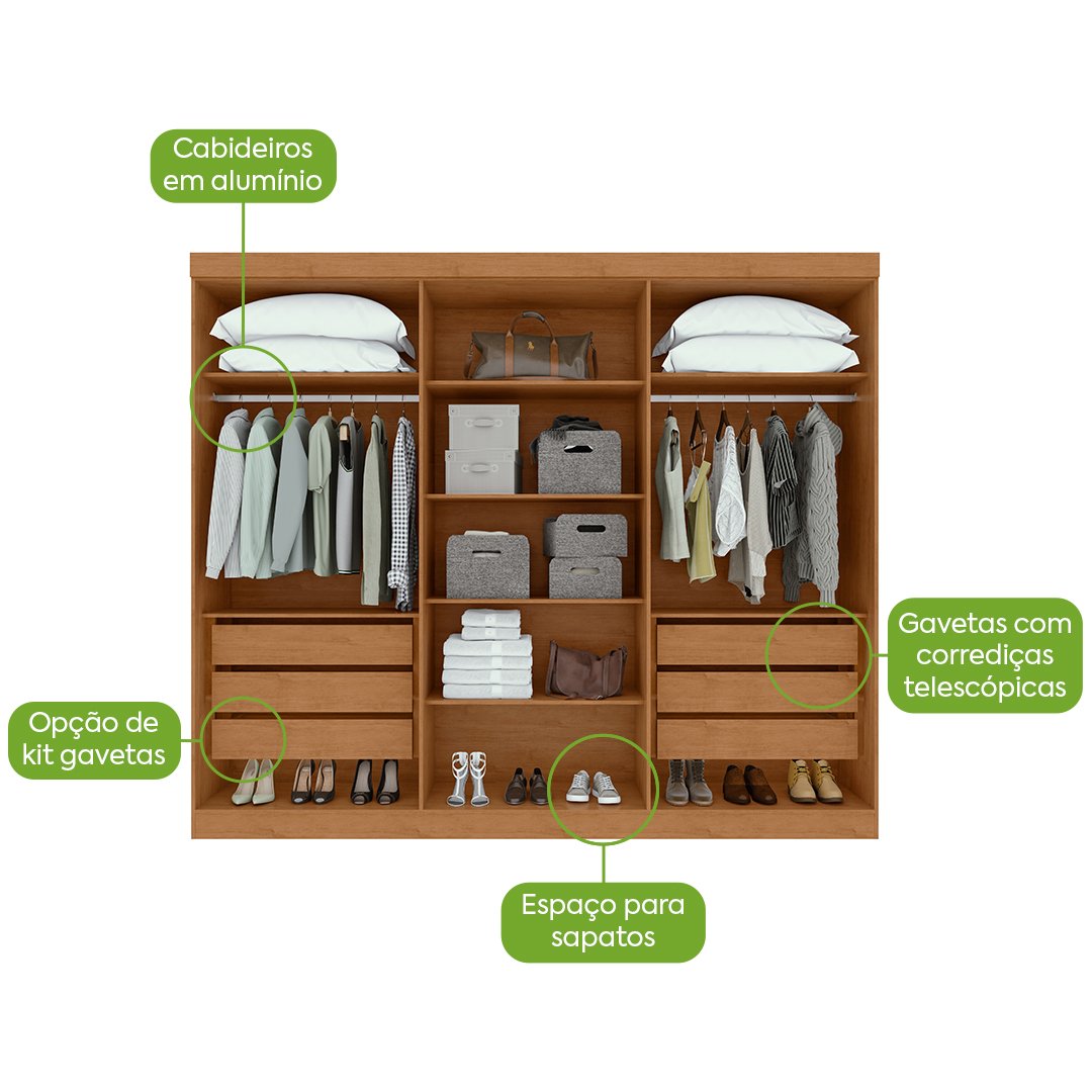 Guarda-Roupa 6 Portas Bertha Amêndoa Clean/Off White – LOPAS - Imagem 4