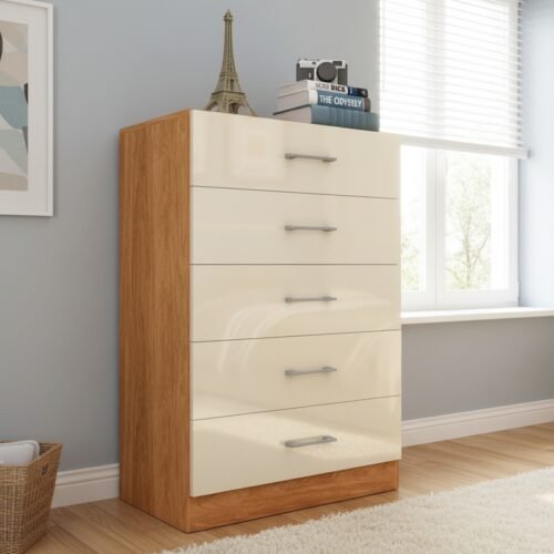 Comoda 5 Gavetas Aruba Cinamomo/Off White - FELLICCI