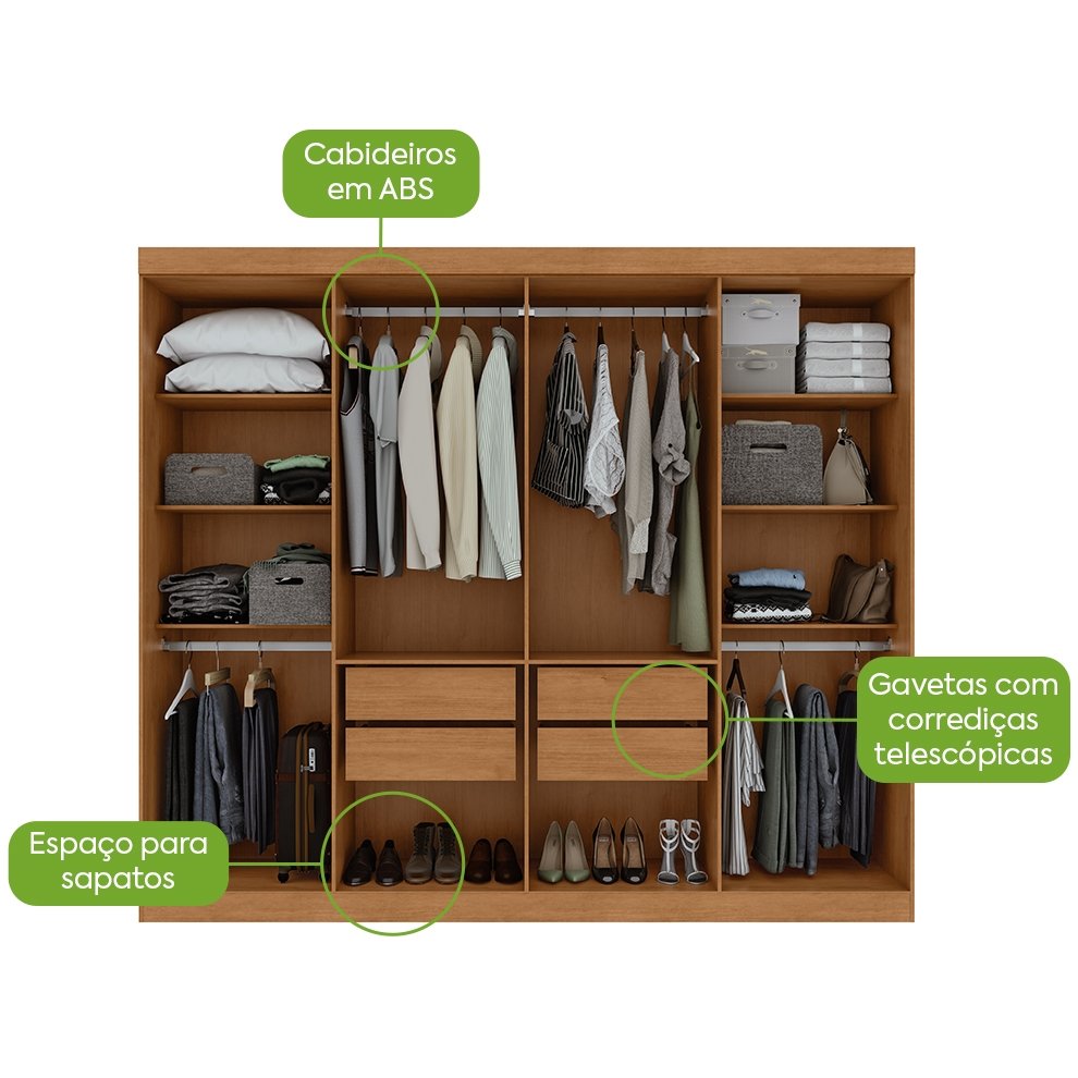 Guarda-Roupa 8 Portas Andara Soft 2,36 m Amêndoa Clean - LOPAS - Imagem 4