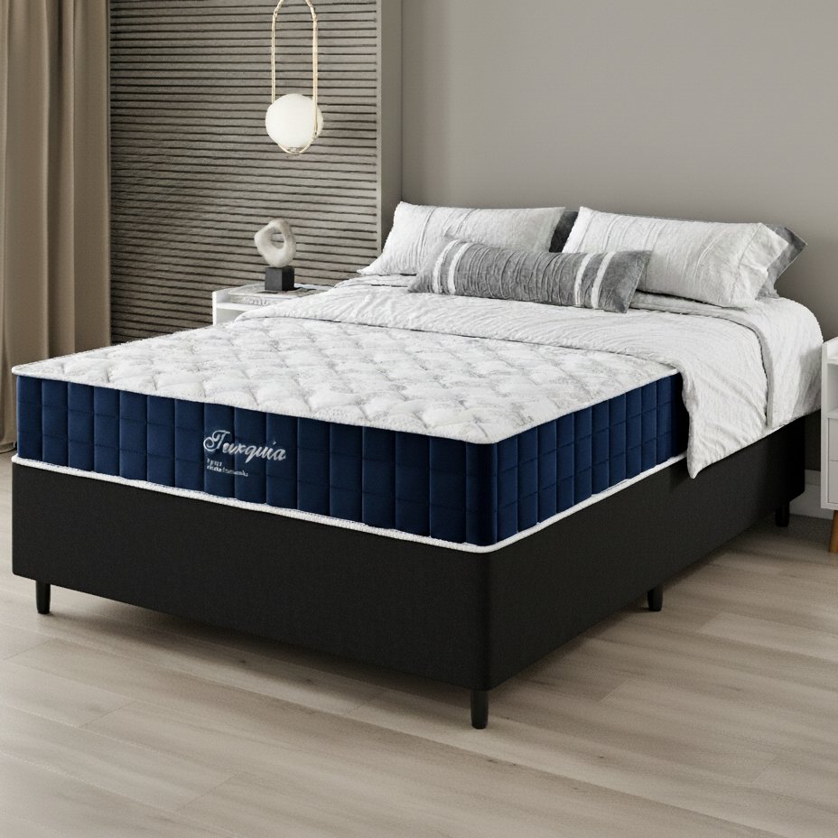 Colchão Casal Turquia 25 cm D28 Molas Ensacadas + Base Simples Corino Preto – VIERO MÓVEIS + BIOSTAR