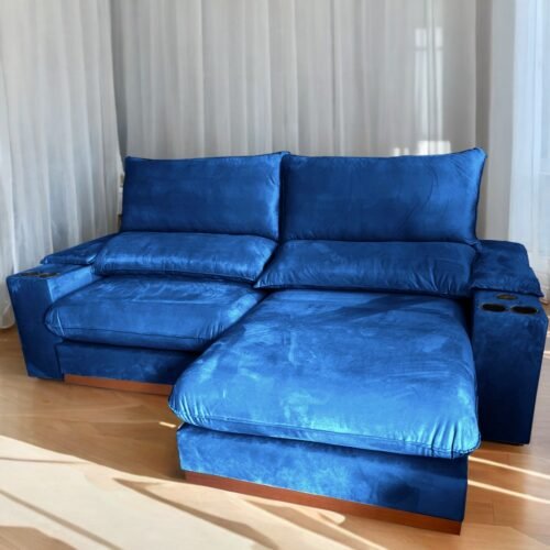 Alternative view of Sofá Retrátil e Reclinável Grazi 2,50 m Veludo Azul 3740 - UNIART ESTOFADOS