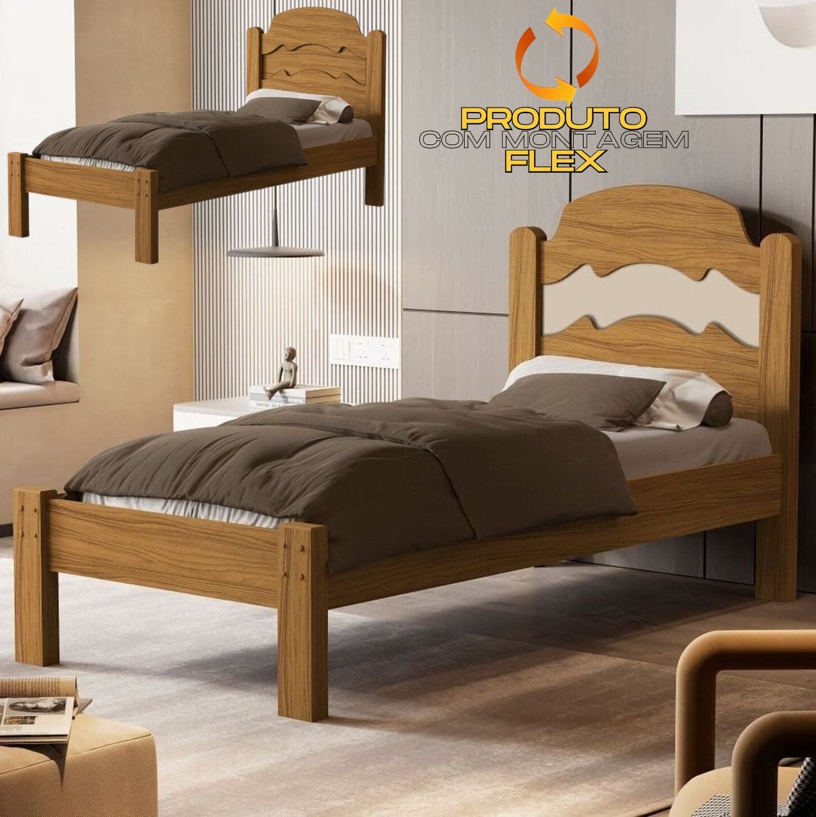Cama Solteiro Iris Nature/Off White/Nature - MADEC MÓVEIS