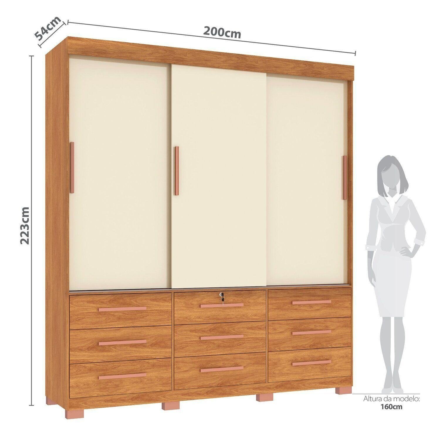 Guarda-Roupa 3 Portas Toronto RP1930 + Cômoda 5 Gavetas Malta CO250 Cinamomo/Off White/Cinamomo – FELLICCI - Imagem 6