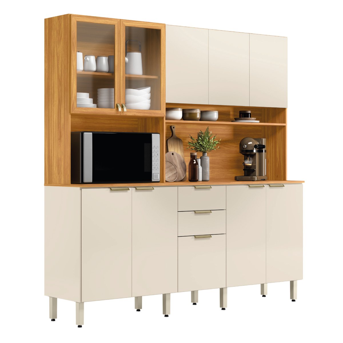 Kit Cozinha Amora 1,98 m Cinamon Touch/Off White - DEMÓBILE - Imagem 9