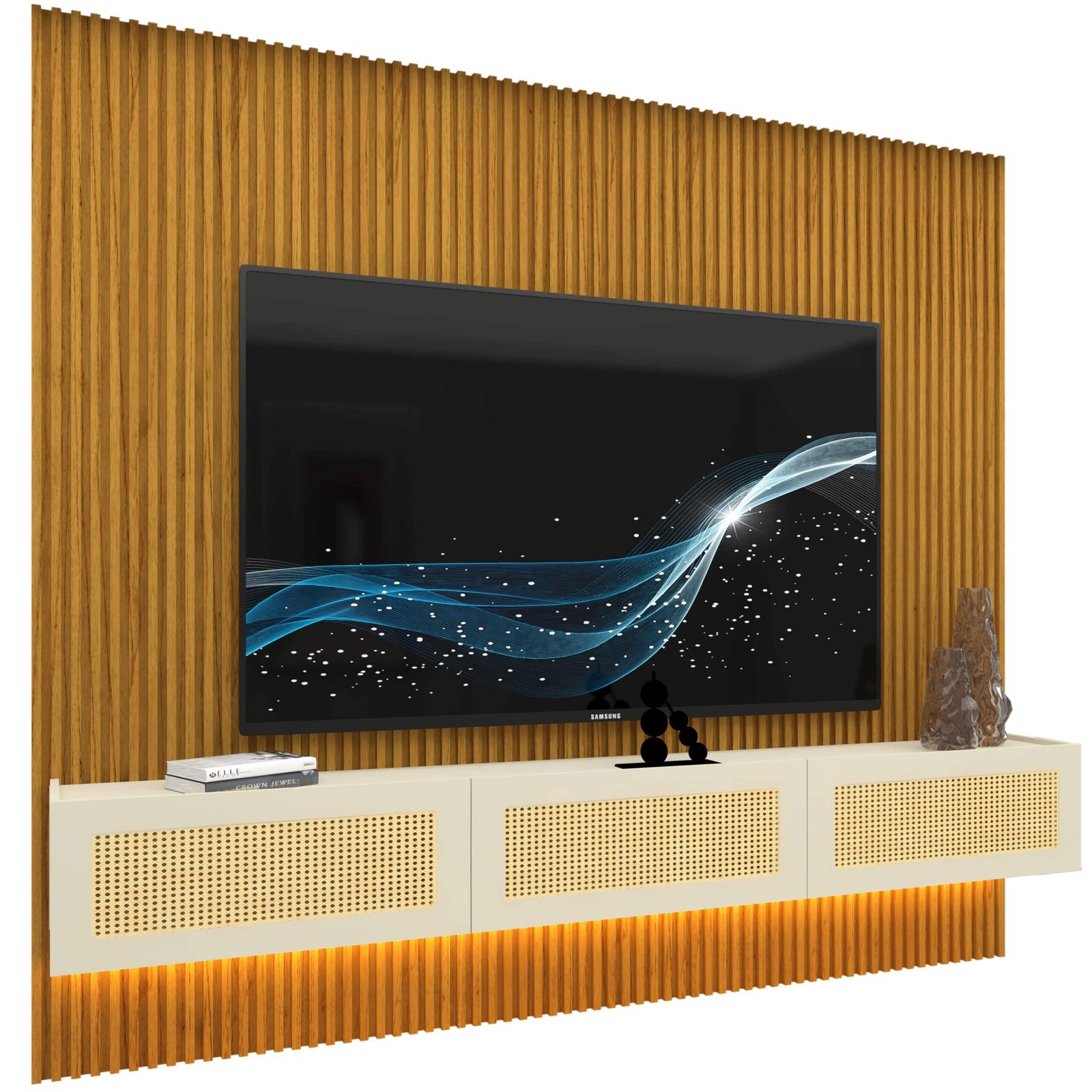 Home Suspenso até 85" Supremo Ripado 218 Naturale com Nicho Native Off White - GELIUS - Imagem 8