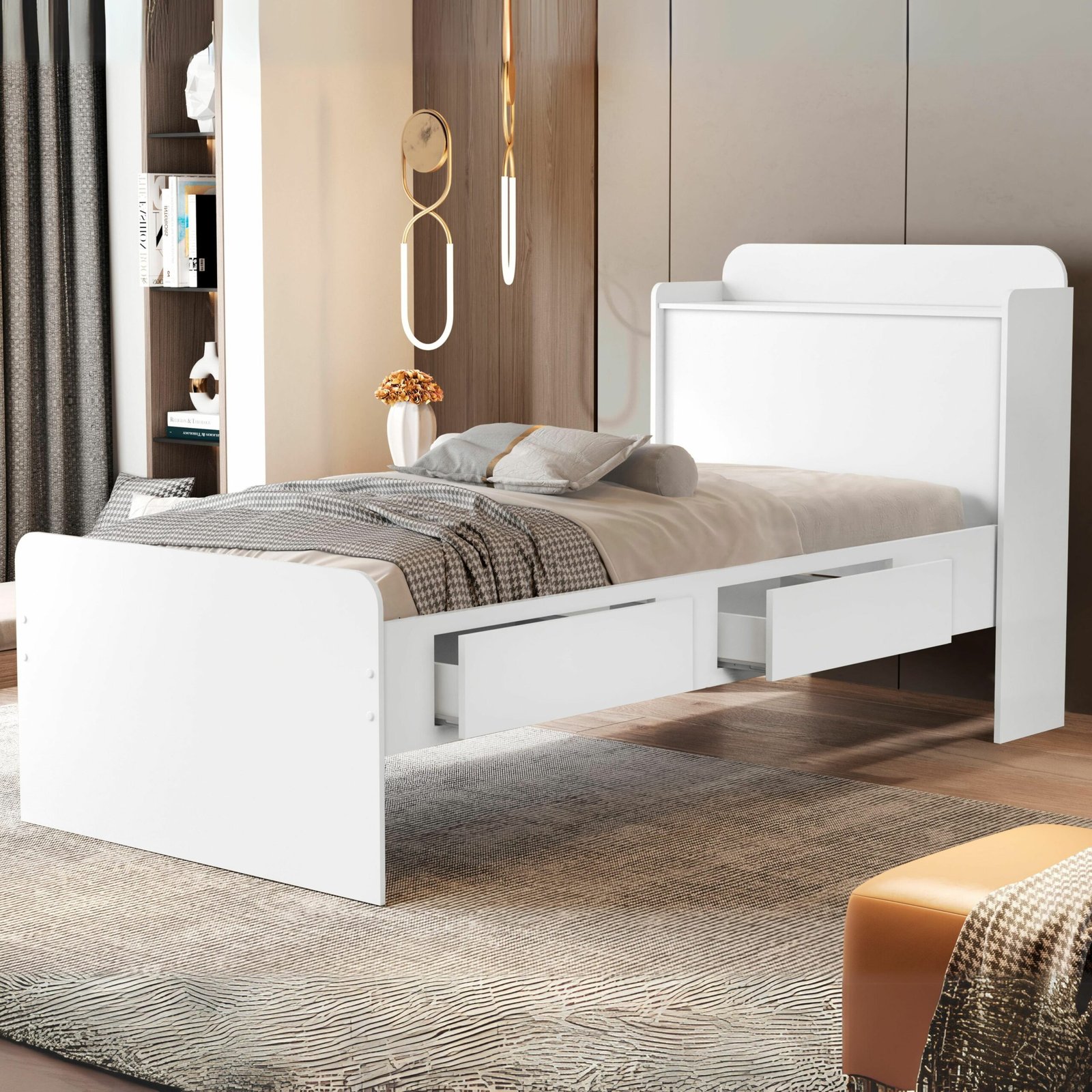 Cama Solteiro Baú Tamires Branco - MADEC MÓVEIS