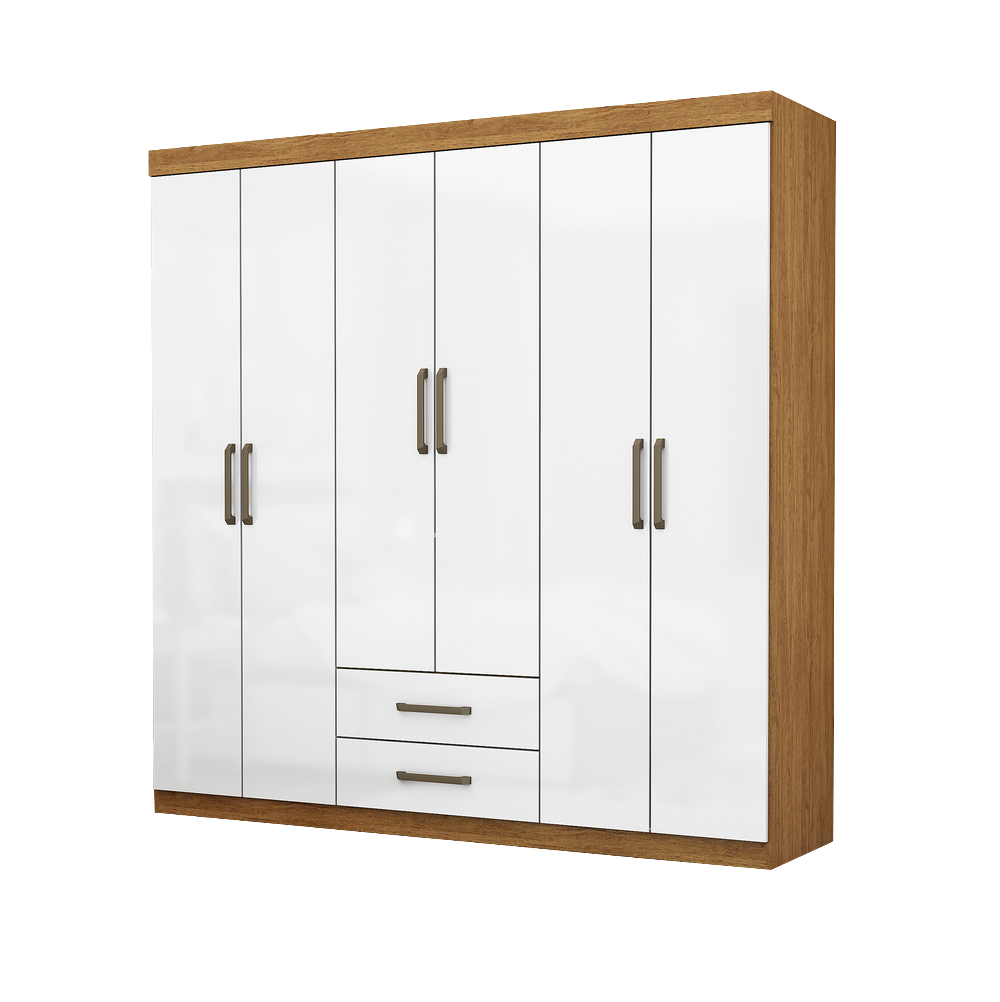 Guarda-Roupa 6 Portas(Sem Espelho/Sem Pés) Áries 1,53 m Cinamomo/Branco - CARIOCA MÓVEIS - Imagem 3