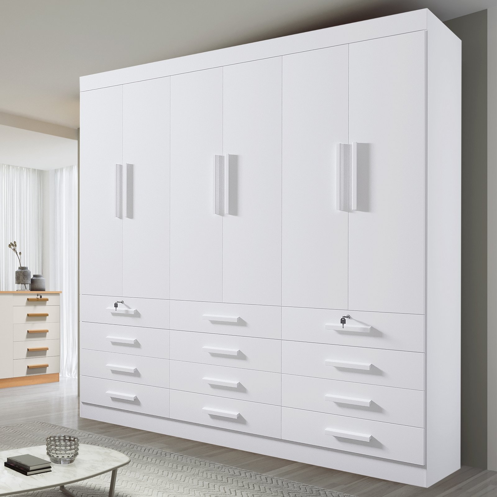 Guarda-Roupa 6 Portas Mônaco 2,40 m Branco - D'DORO MÓVEIS