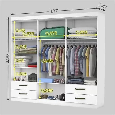 Guarda-Roupa 6 Portas Hércules (Sem espelho) 1,77 m Branco - CARIOCA MÓVEIS - Imagem 4