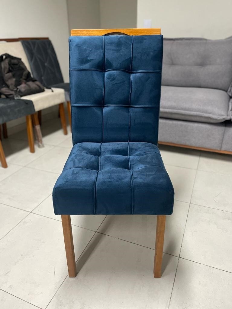 Mesa Amora BA35 160 Canela/Off White com 6 Cadeiras Sophia Veludo Azul – KAPPESBERG + WM DECOR - Imagem 2