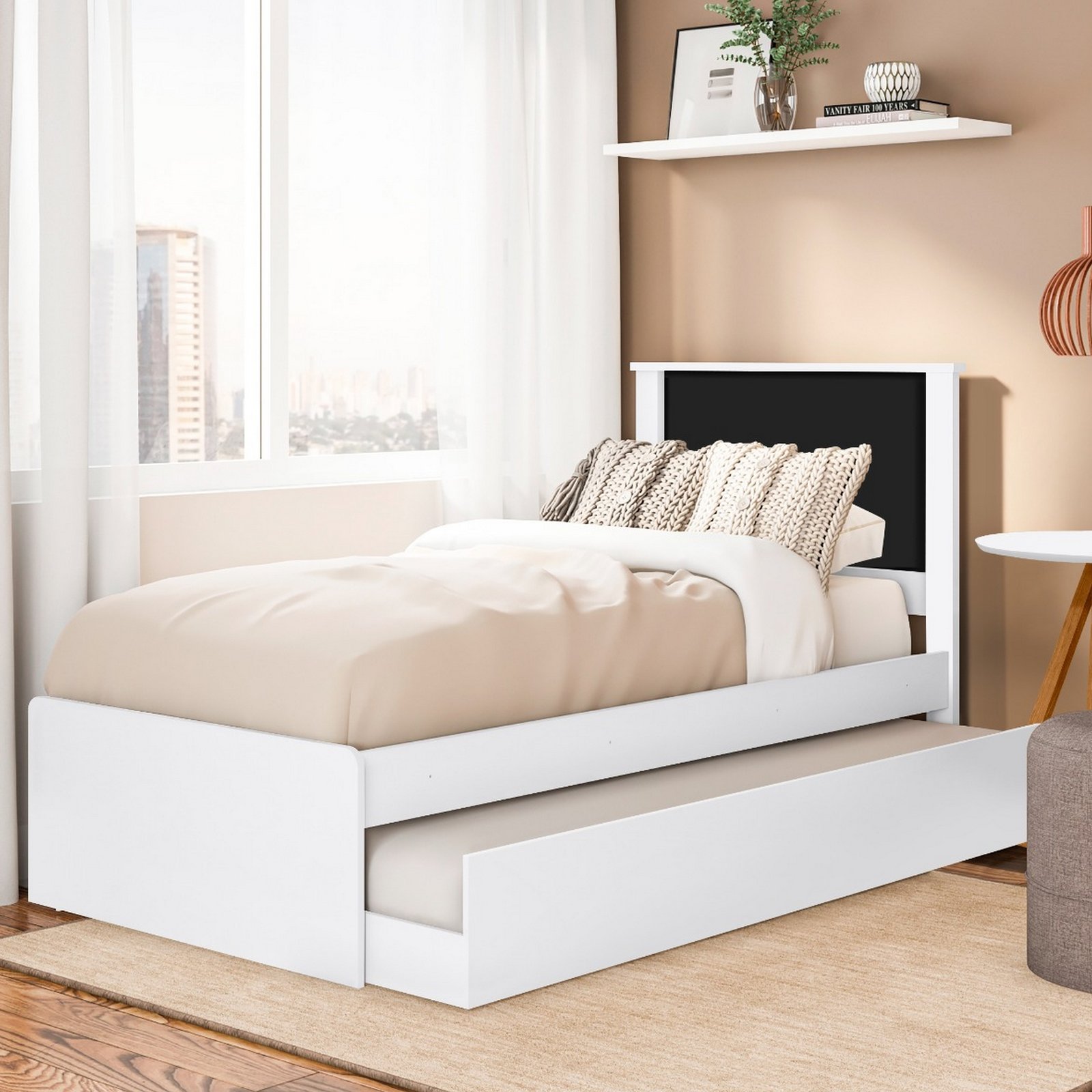 Cama Solteiro Barcelona + Auxiliar Branco/Preto/Branco - TEBARROT DO BRASIL - Imagem 4