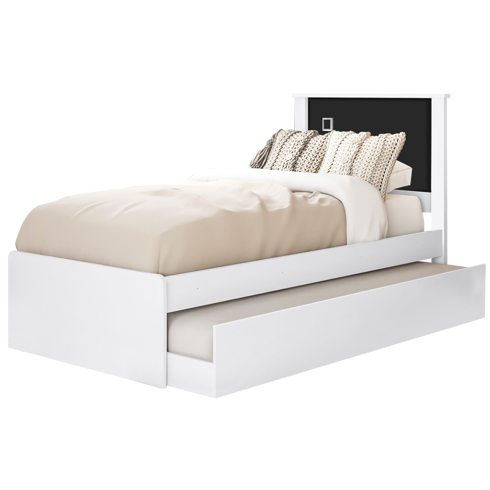 Cama Solteiro Barcelona + Auxiliar Branco/Preto/Branco - TEBARROT DO BRASIL - Imagem 8