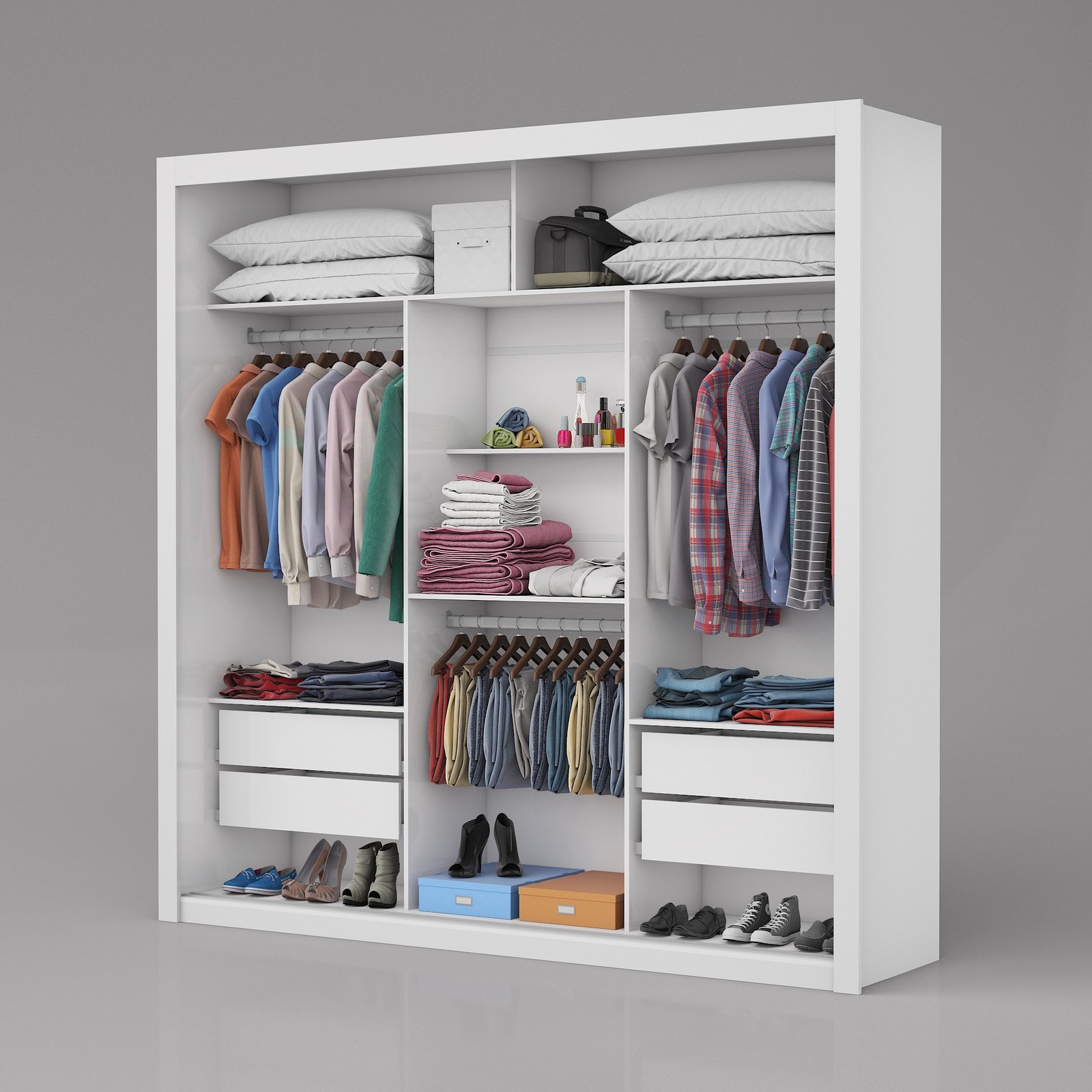 Guarda-Roupa 3 Portas Veneza/Clara/Berlim Plus (1 porta espelhada) 1,855 m Branco - CARIOCA MÓVEIS - Imagem 2