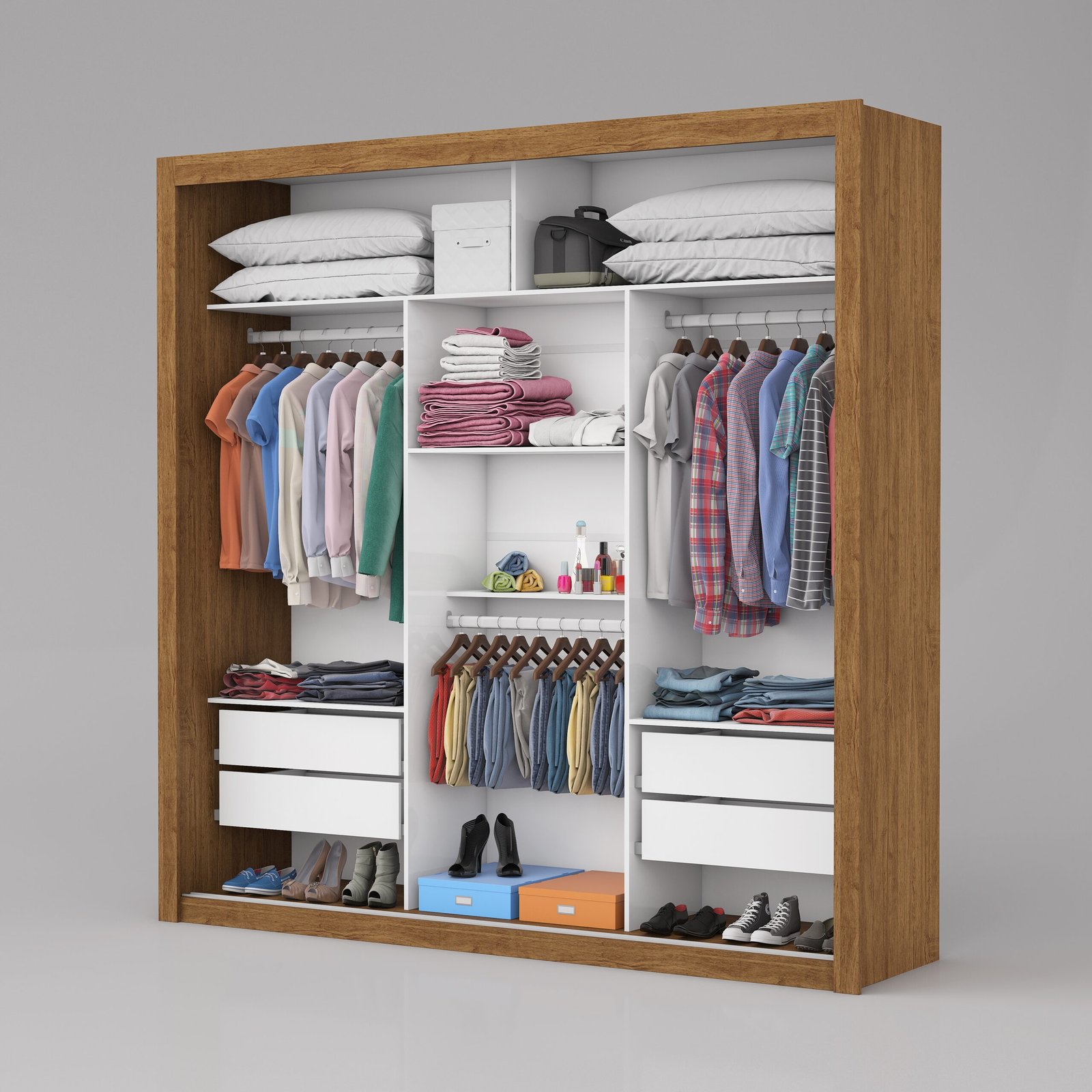 Guarda-Roupa 3 Portas Veneza/Clara/Berlim Premium (3 portas espelhadas) 1,855 m Cinamomo/Branco - CARIOCA MÓVEIS - Imagem 2