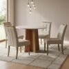 Mesa Redonda Celebrare 100 Amêndoa Clean/Off White com 4 Cadeiras Sophia Linho Bege 200 – LOPAS + WM DECOR