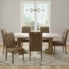 Mesa Liz 160 (Tampo 40 mm) Cinamomo/Off White com 6 Cadeiras Sophia Veludo Marrom – VALDEMÓVEIS + WM DECOR