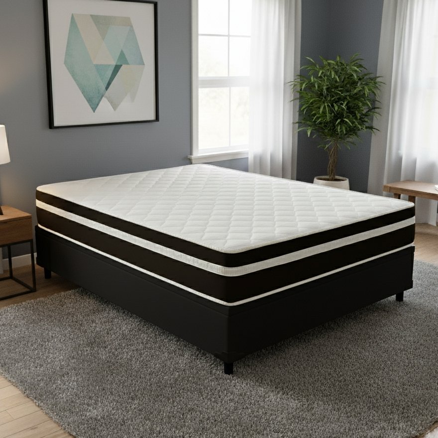 Colchão Casal Bio Classic D28 + Base Box Simples Corino Preto – BIOSTAR/BIOFLEX