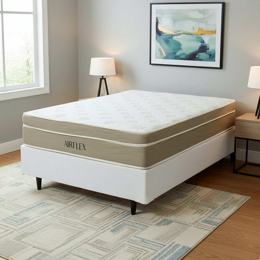 Colchão Casal Airflex D33 + Base Box Simples Corino Branco – BIOSTAR/BIOFLEX