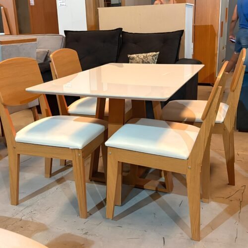 Alternative view of Mesa Pedro 120 Mel/Off White com 4 Cadeiras Havana Veludo Creme – ART ASSENTOS + RUFATO