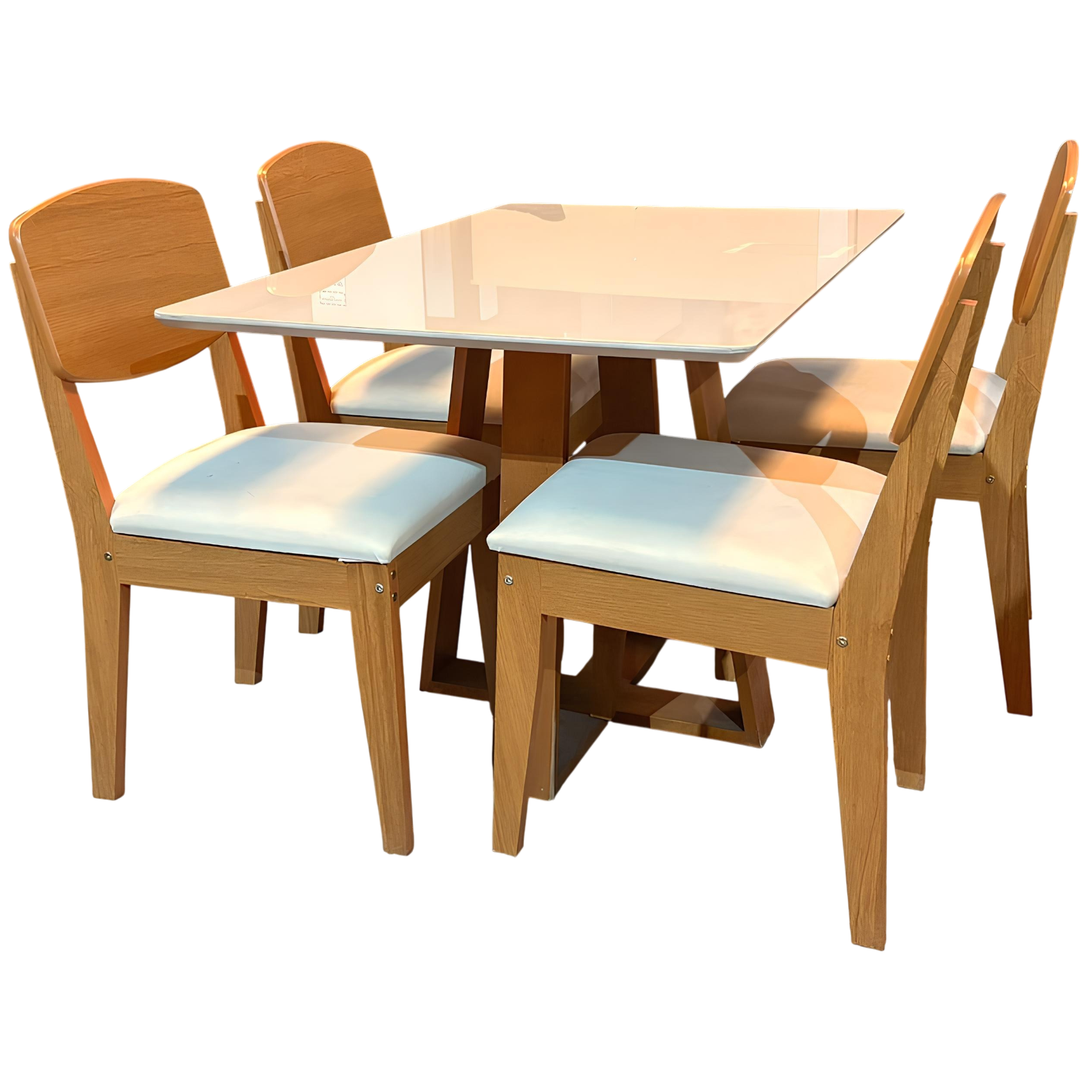 Mesa Pedro 120 Mel/Off White com 4 Cadeiras Havana Veludo Creme – ART ASSENTOS + RUFATO - Imagem 4