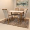 Mesa Ravena 120 Naturale/Off White com 4 Cadeiras Sophia Veludo Bege – CLEFATOS DECOR + WM DECOR