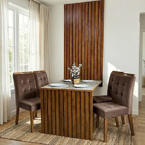 Mesa Cancun 120 Cinamomo/Off White com 4 Cadeiras Sophia Veludo Marrom – CEL MÓVEIS + WM DECOR