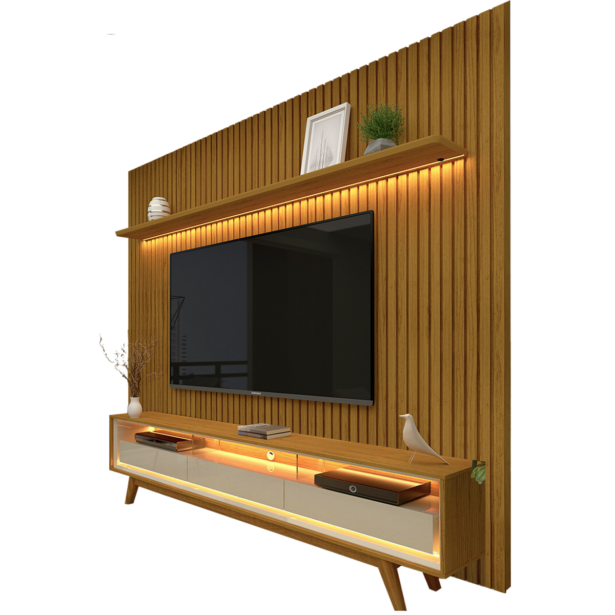 Painel até 85″ Nobre 230 Naturale + Rack Requinte 212 Naturale/Off White – GELIUS - Imagem 2