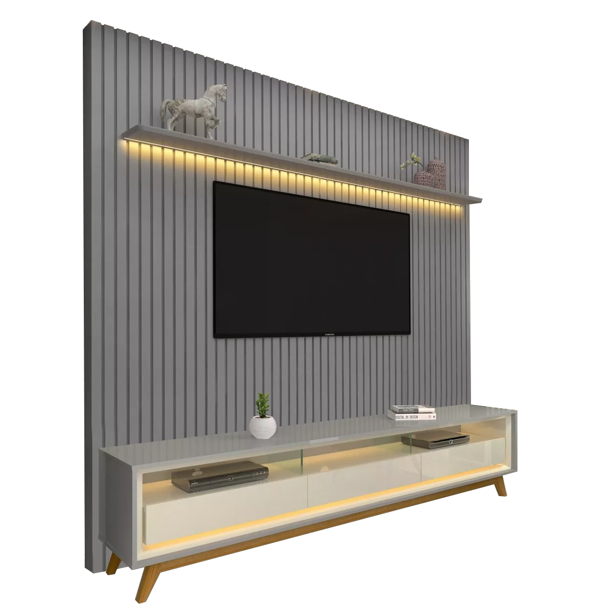 Painel até 85″ Nobre 230 Cinza + Rack Requinte 212 Cinza/Off White – GELIUS - Imagem 4