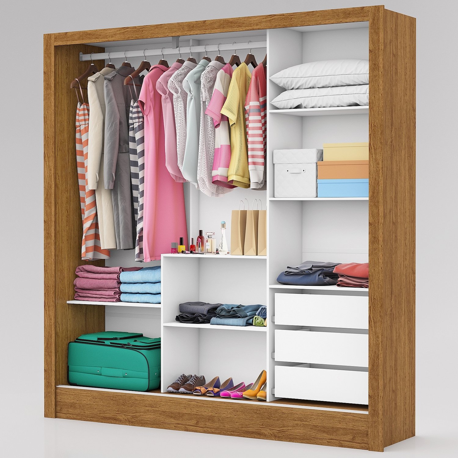 Guarda-Roupa 3 Portas Dubai/Santiago Premium (3 portas espelhadas) 1,79 m Cinamomo - CARIOCA MÓVEIS - Imagem 2