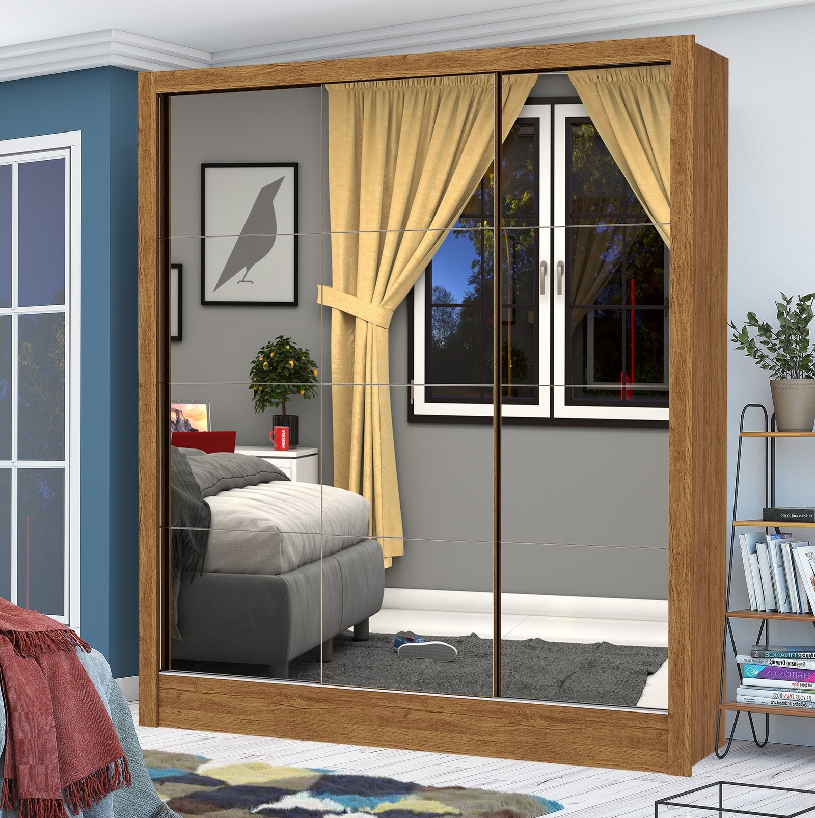 Guarda-Roupa 3 Portas Dubai/Santiago Premium (3 portas espelhadas) 1,79 m Cinamomo - CARIOCA MÓVEIS