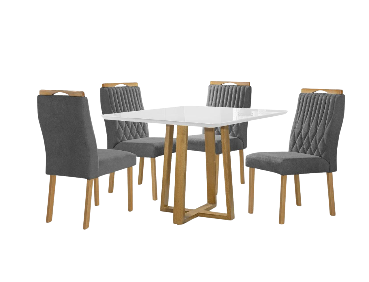 Mesa Pedro 90 Mel/Off White com 4 Cadeiras Gênova Veludo Cinza Grafite – ART ASSENTOS - Imagem 4