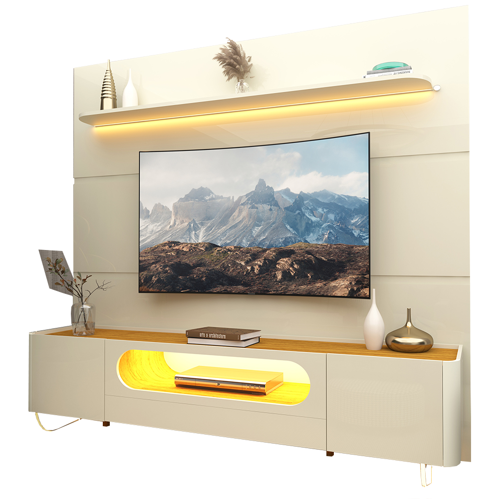 Painel até 85″ Royal 220 Off White + Rack Nobre 210 (Pés de Vidro) Off White/Naturale – GELIUS - Imagem 5