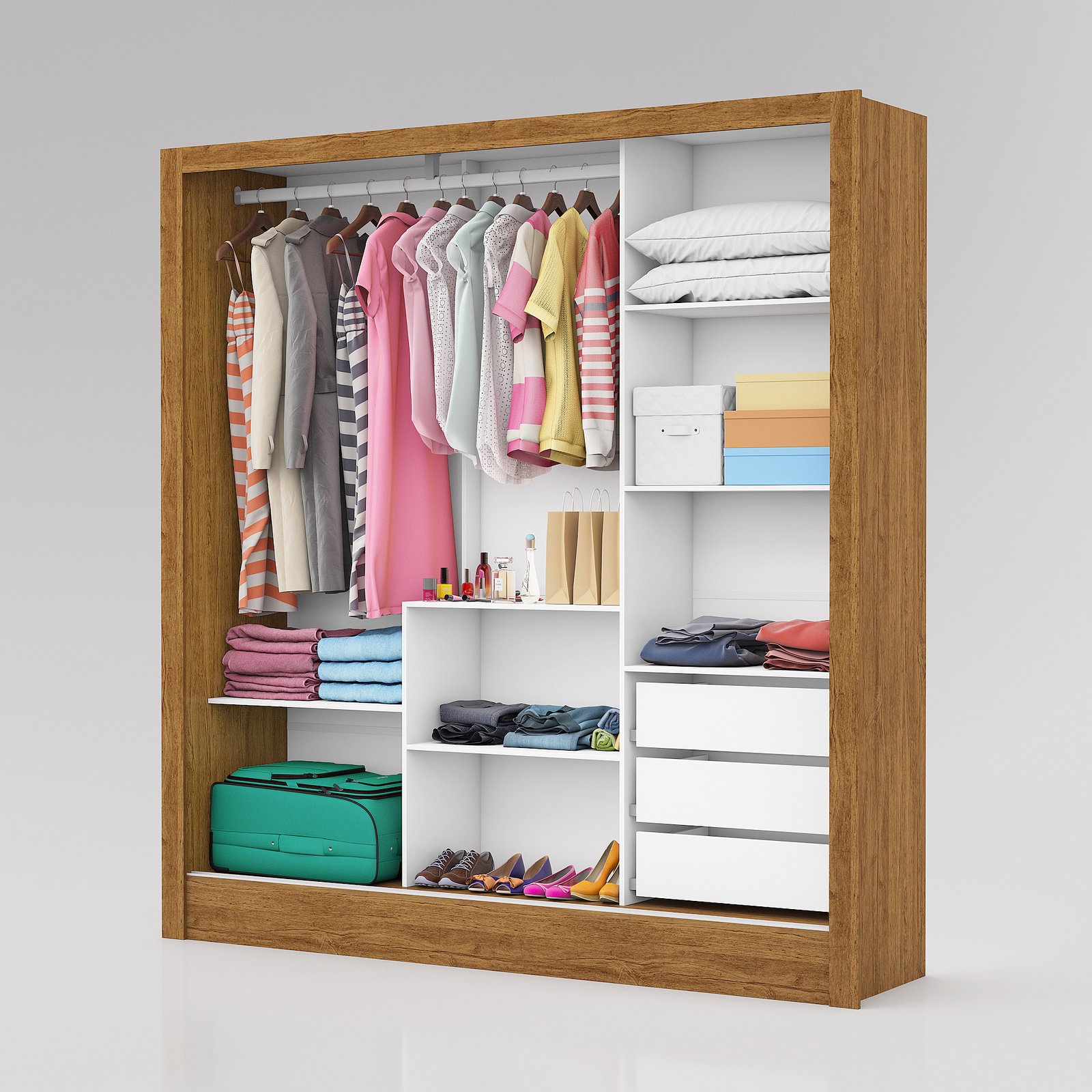 Guarda-Roupa 3 Portas Dubai/Santiago Plus (1 porta espelhada) 1,79 m Cinamomo/Branco - CARIOCA MÓVEIS - Imagem 2
