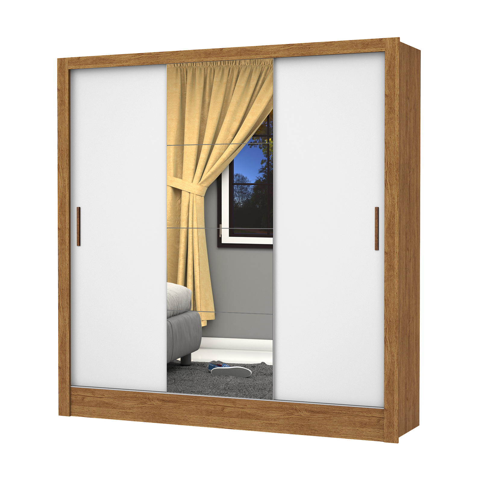 Guarda-Roupa 3 Portas Dubai/Santiago Plus (1 porta espelhada) 1,79 m Cinamomo/Branco - CARIOCA MÓVEIS - Imagem 4