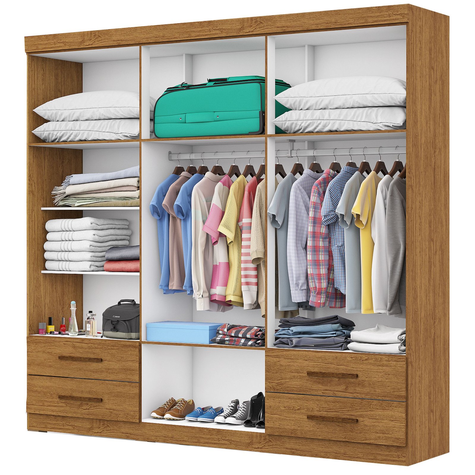 Guarda-Roupa 6 Portas Hércules(Com espelho) 1,77 m Cinamomo/Branco – CARIOCA MÓVEIS - Imagem 2