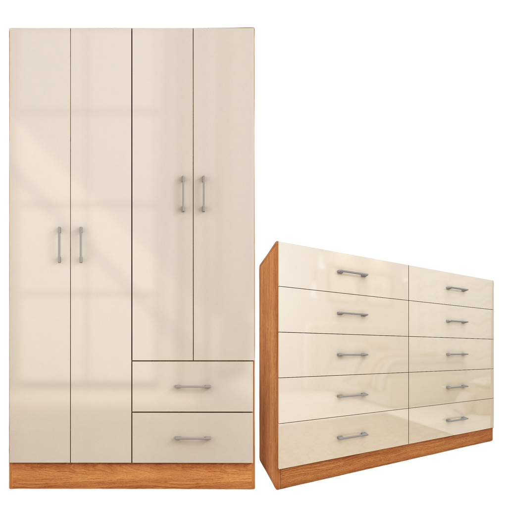 Guarda-Roupa 4 Portas Panamá 4002 + Cômoda 10 Gavetas Caribe Cinamomo/Off White – FELLICCI - Imagem 2