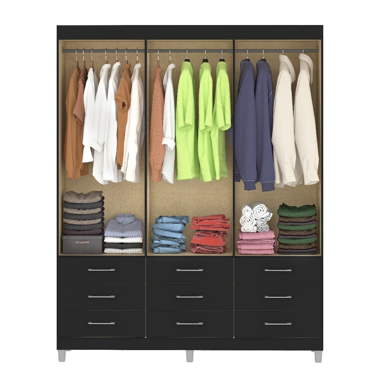 Guarda-Roupa 6 Portas Paraty 3690 + Cômoda 5 Gavetas Sapateira Miami Preto - FELLICCI - Imagem 2
