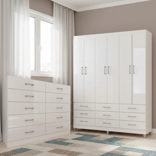Guarda-Roupa 6 Portas Paraty 3690 + Cômoda 10 Gavetas Caribe Branco - FELLICCI