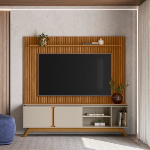 Alternative view of Painel até 75″ Gênova 2.0 Nature + Rack Istambul Nature/Off White – LINEA BRASIL