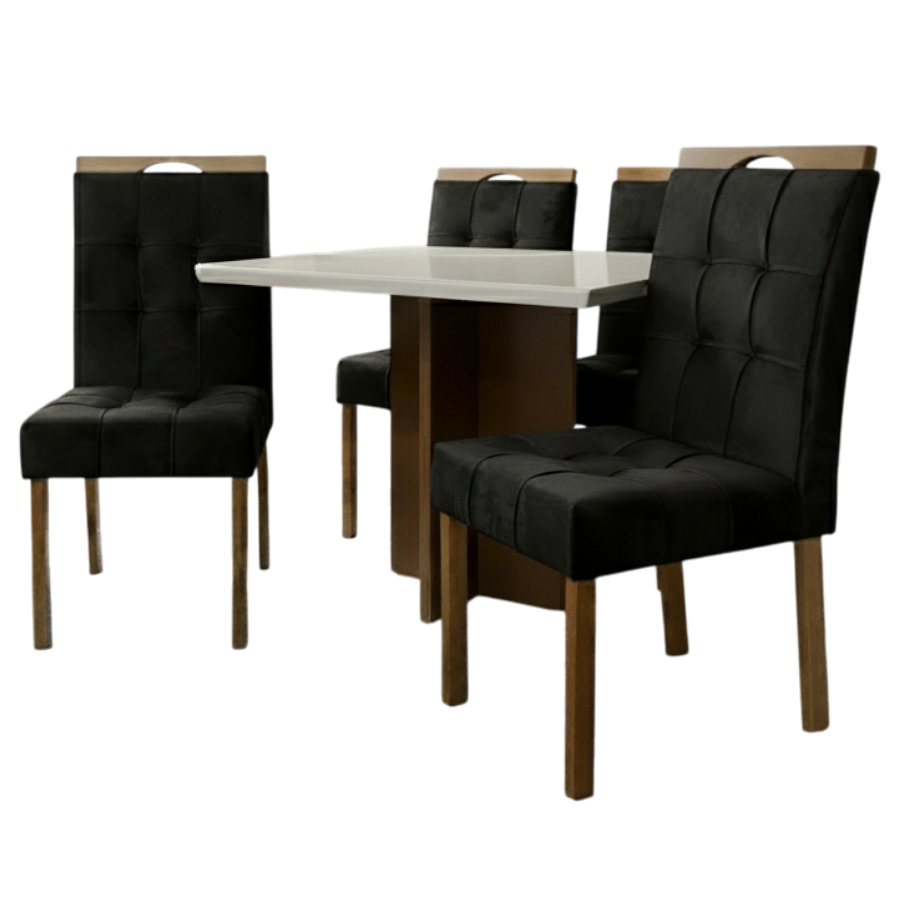 Mesa Salinas 90 (Tampo Dakota c/ vidro) Cinamomo/Off White com 4 Cadeiras Sophia Veludo Preto – CEL MÓVEIS + WM DECOR - Imagem 4