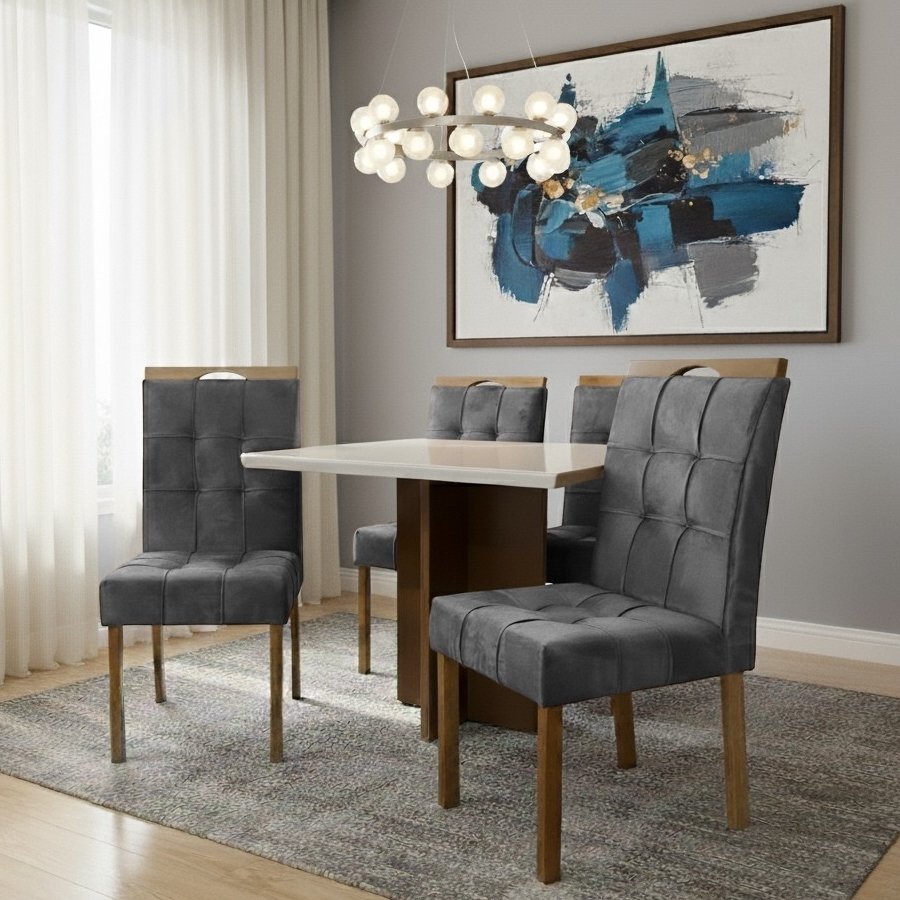 Mesa Salinas 120 Cinamomo/Off White com 4 Cadeiras Sophia Veludo Cinza Grafite – CEL MÓVEIS + WM DECOR - Imagem 3