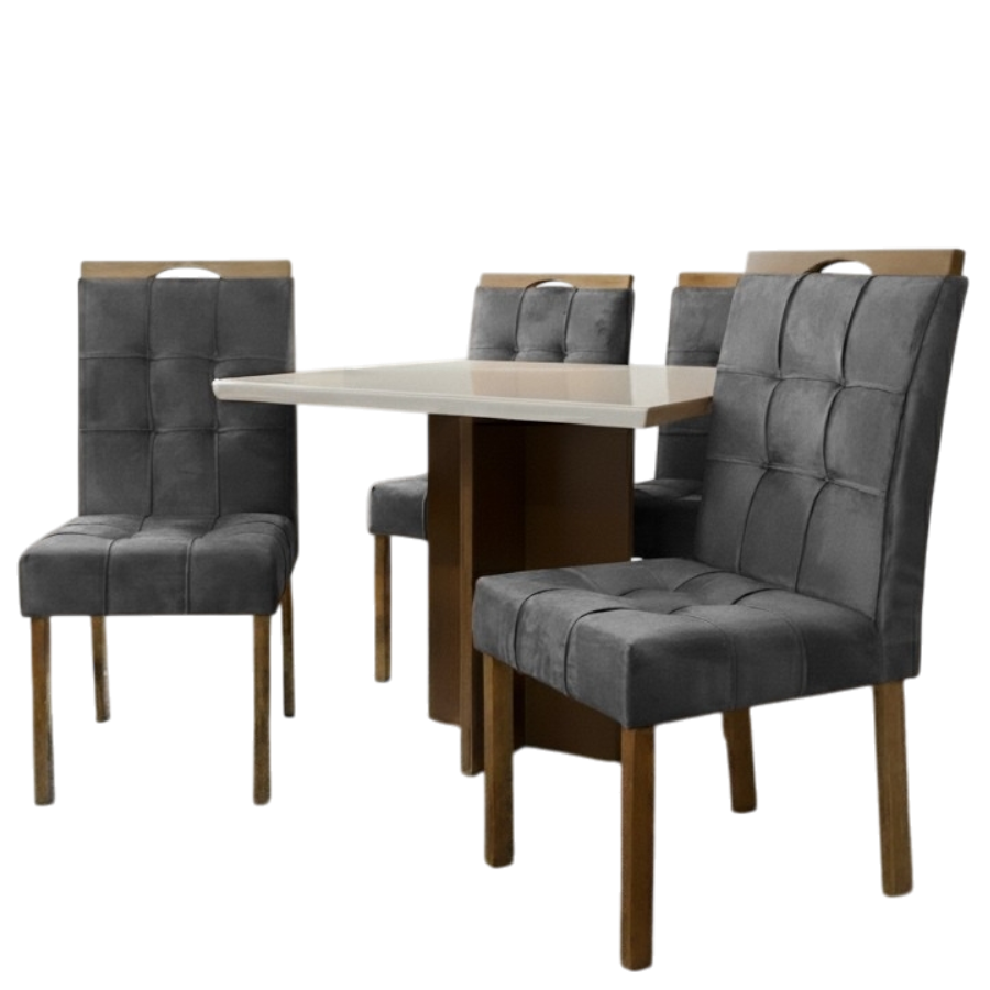 Mesa Salinas 120 Cinamomo/Off White com 4 Cadeiras Sophia Veludo Cinza Grafite – CEL MÓVEIS + WM DECOR - Imagem 4