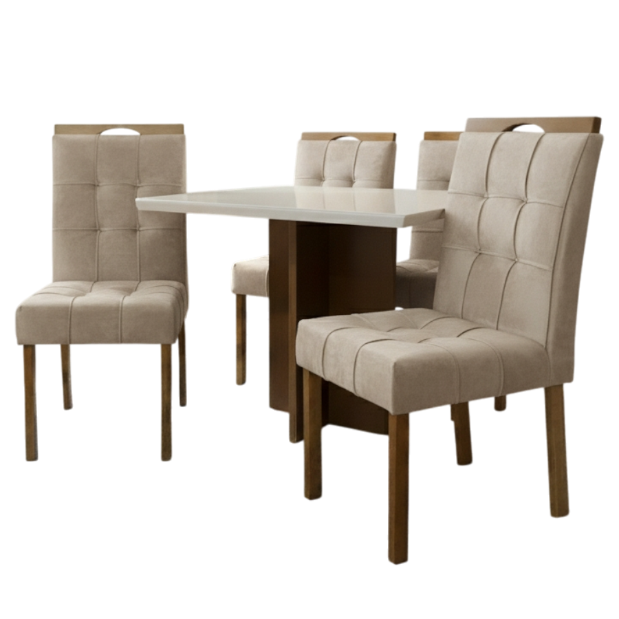 Mesa Salinas 90 (Tampo Dakota c/ vidro) Cinamomo/Off White com 4 Cadeiras Sophia Veludo Bege – CEL MÓVEIS + WM DECOR - Imagem 4