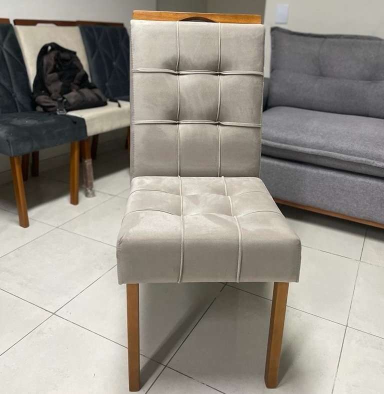 Mesa Salinas 90 (Tampo Dakota c/ vidro) Cinamomo/Off White com 4 Cadeiras Sophia Veludo Bege – CEL MÓVEIS + WM DECOR - Imagem 2