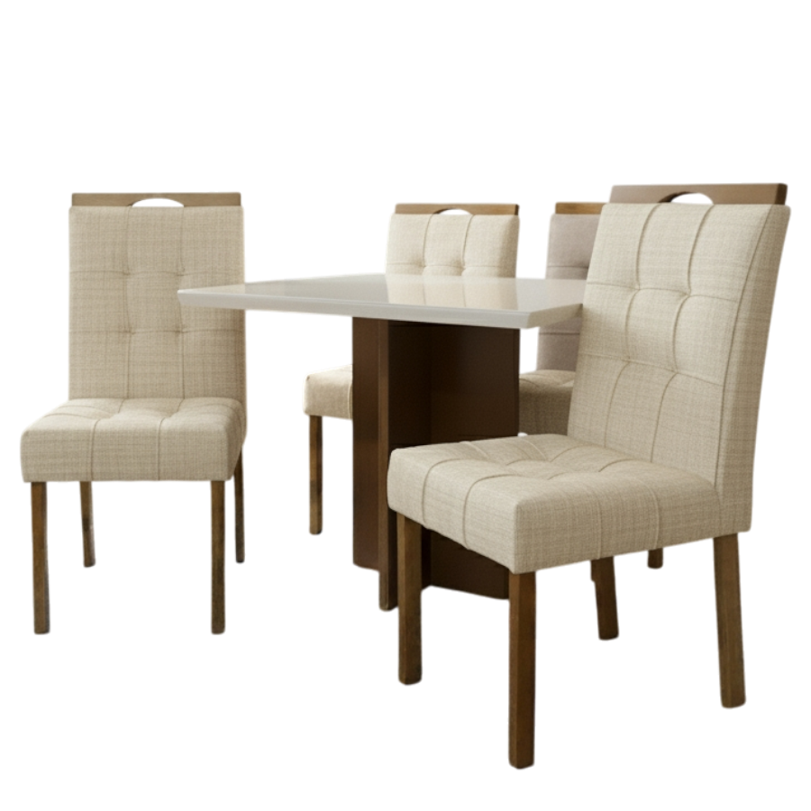 Mesa Salinas 120 Cinamomo/Off White com 4 Cadeiras Sophia Linho Bege 200 – CEL MÓVEIS + WM DECOR - Imagem 4