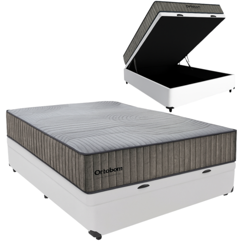 Alternative view of Colchão Casal Exclusive Foam HR 33 + Base Box Baú Corino Branco – ORTOBOM + BIOSTAR