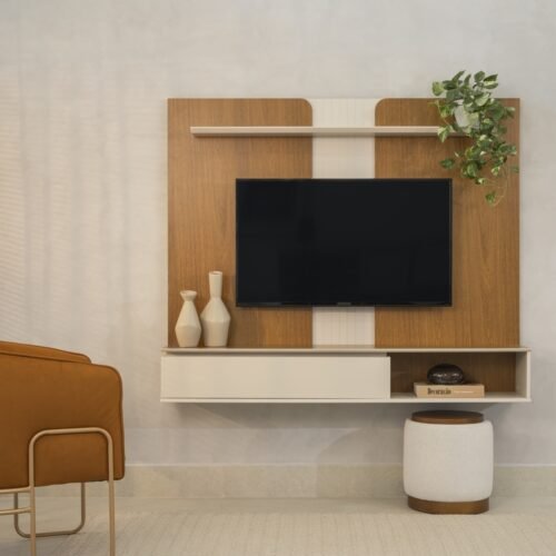 Alternative view of Painel Home até 65" Friburgo Nature/Off White - LINEA BRASIL