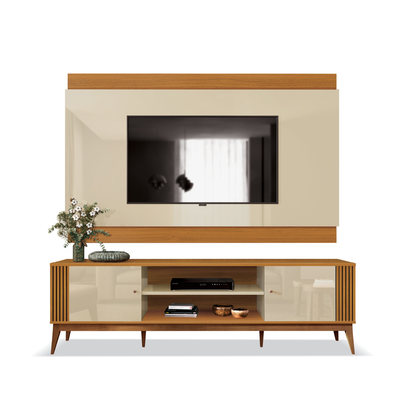 Painel + Rack até 75" Legacy 2.0 Off White/Cedro Natural - EDN MÓVEIS - Imagem 2