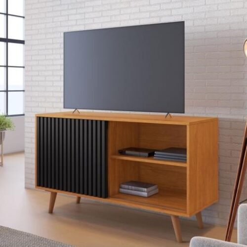 Rack até 43" Carinho Cinamomo/Preto - JCM MOVELARIA