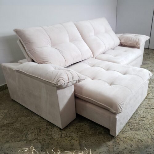 Sofá Retrátil e Reclinável México 2,50 m Bege – LEO DECOR (PROMOÇÃO - LEVE AVARIA)